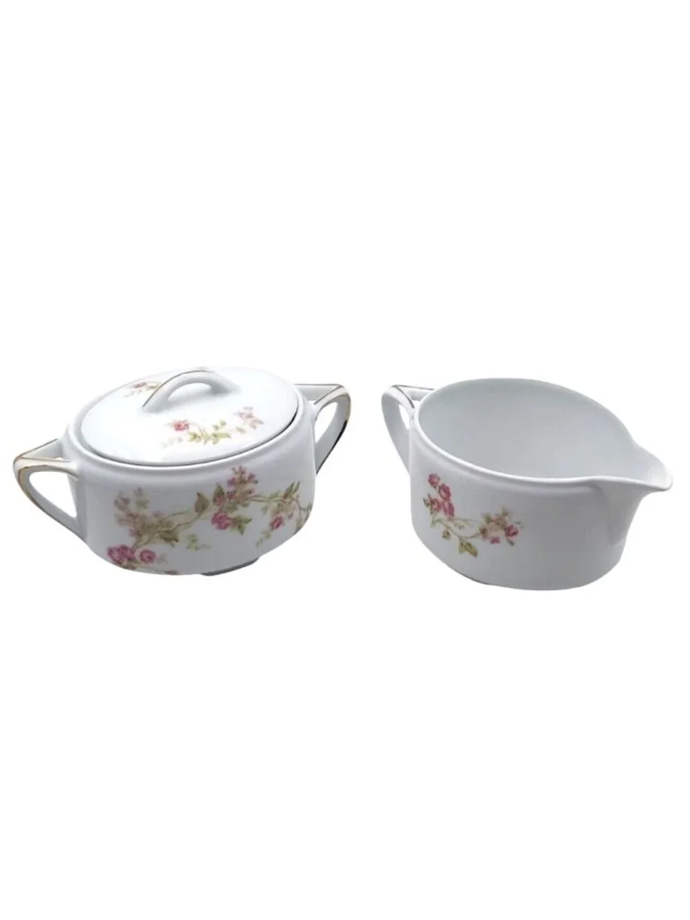 Porcelain Creamer Sugar Bowl Covered Set O&EG Royal Austria 1899 - 1918 Antique